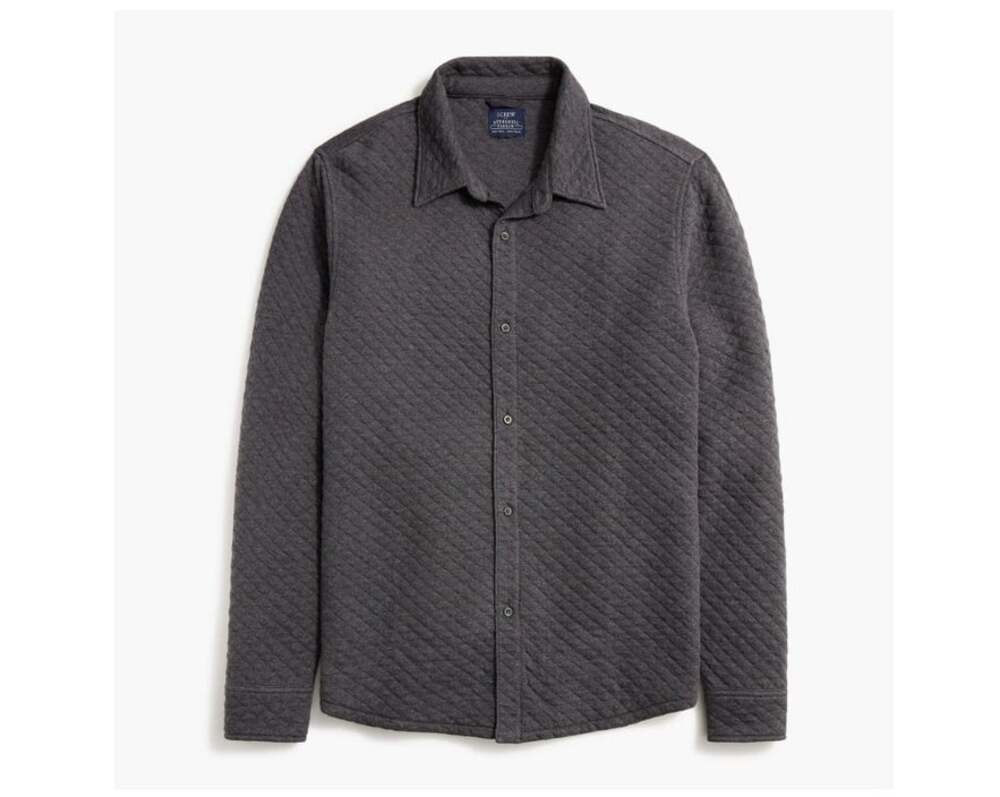 J. Crew Gray Quilted Cotton Knit Button Front Shirt Jacket Shacket Men's Large